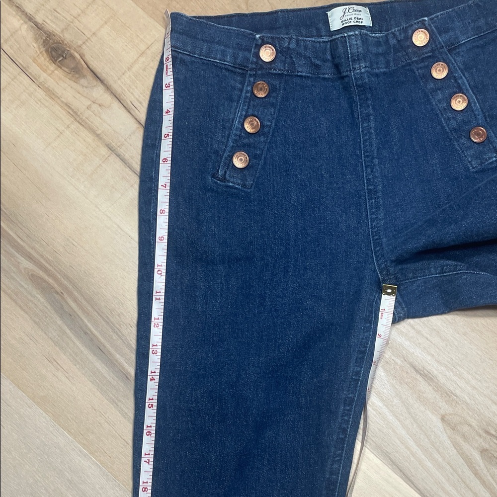 J Crew Billie Demi Boot Crop Jeans 27 High Rise Sailor Button Dark Wash - Picture 6 of 9